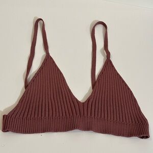 Zara Ribbed Knit Maroon Bralette V-Neck Crop Top Size XL NEW